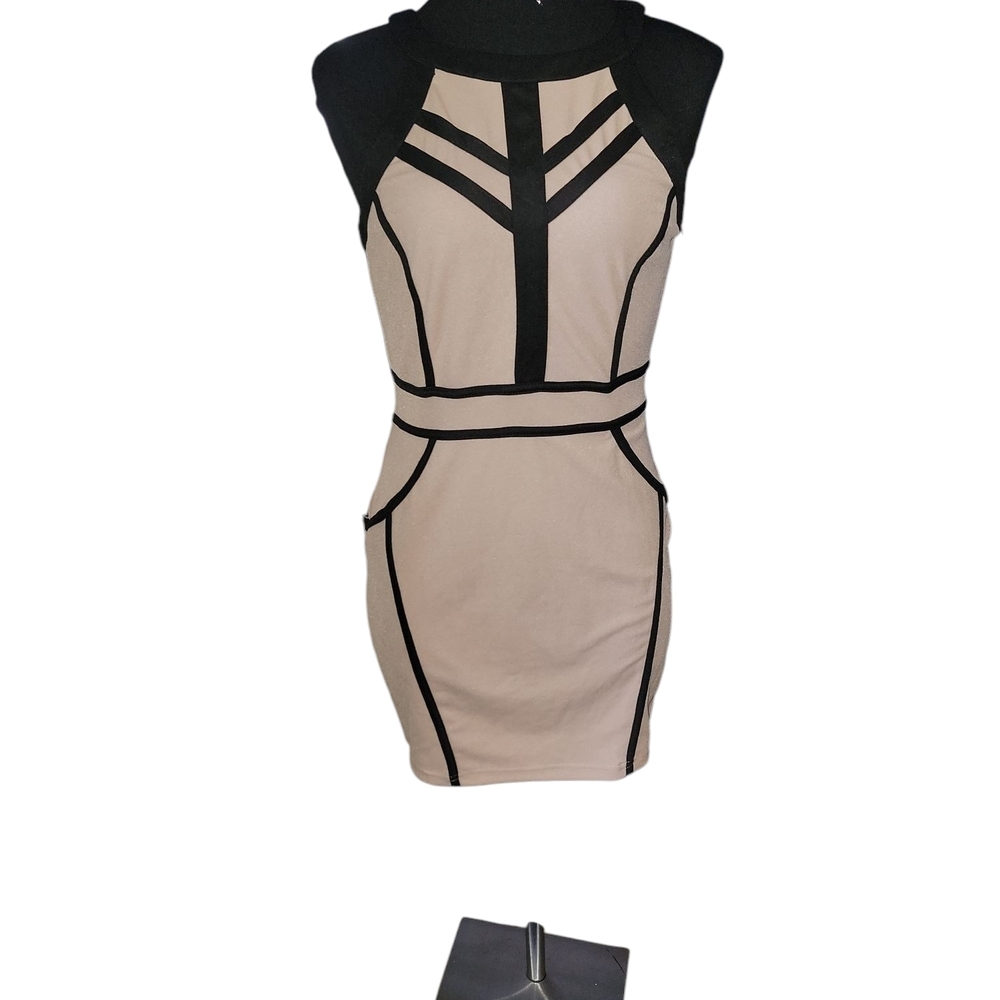 A'gaci Black/Tan Bodycon Dress, Size L